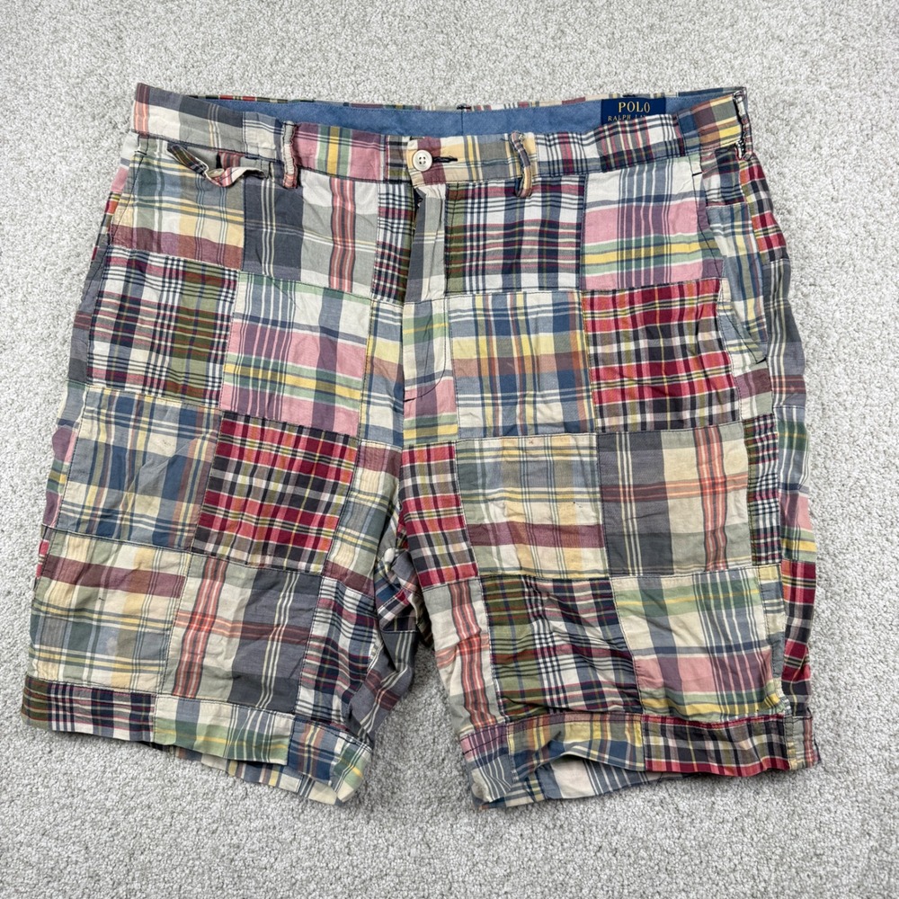 Polo Ralph Lauren Shorts Men 38 Multicolor Patchwork Madras Plaid Cotton